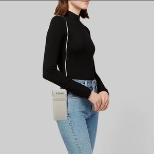 White CELINE leather crossbody sunglass pouch